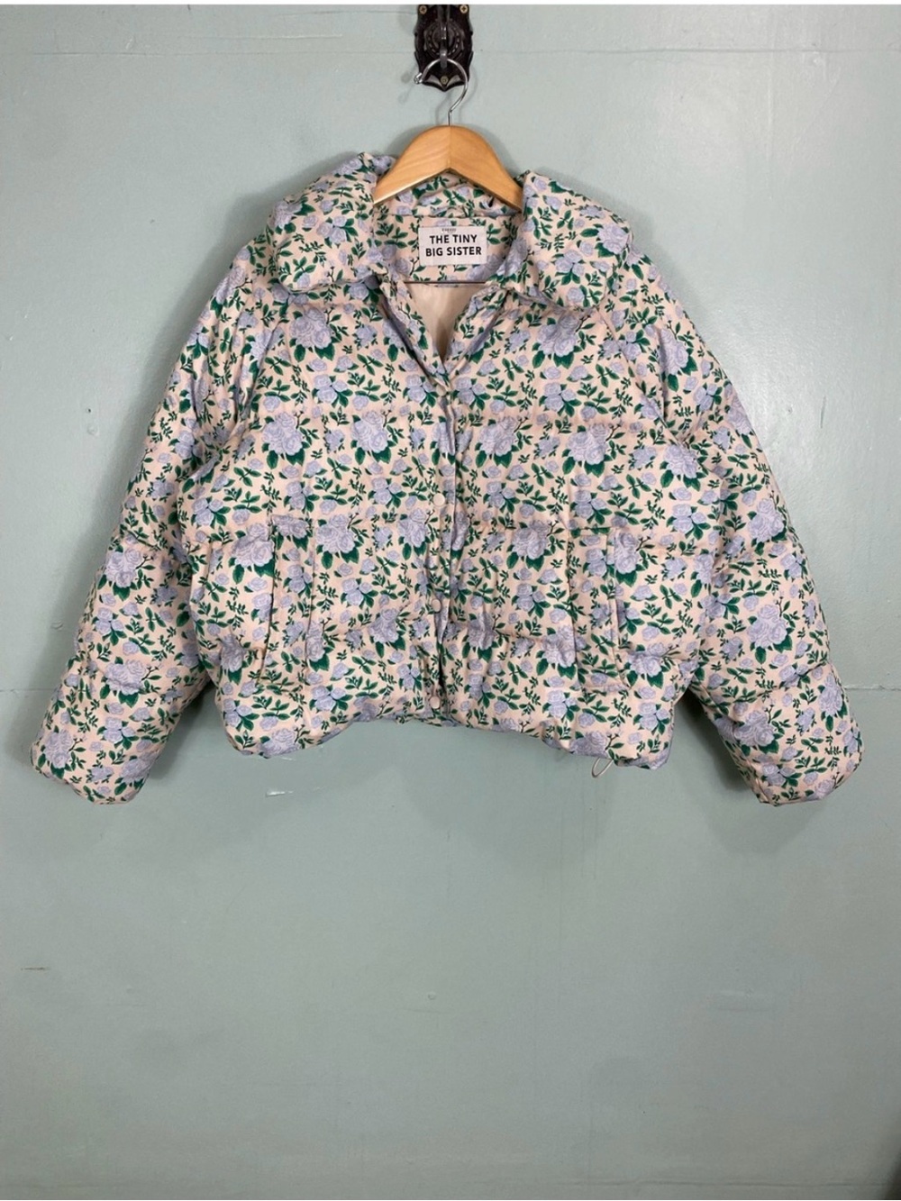 Tiny Big Sister Small Roses Short Jacket Puffer Blue Bege Size 42 or a US 10